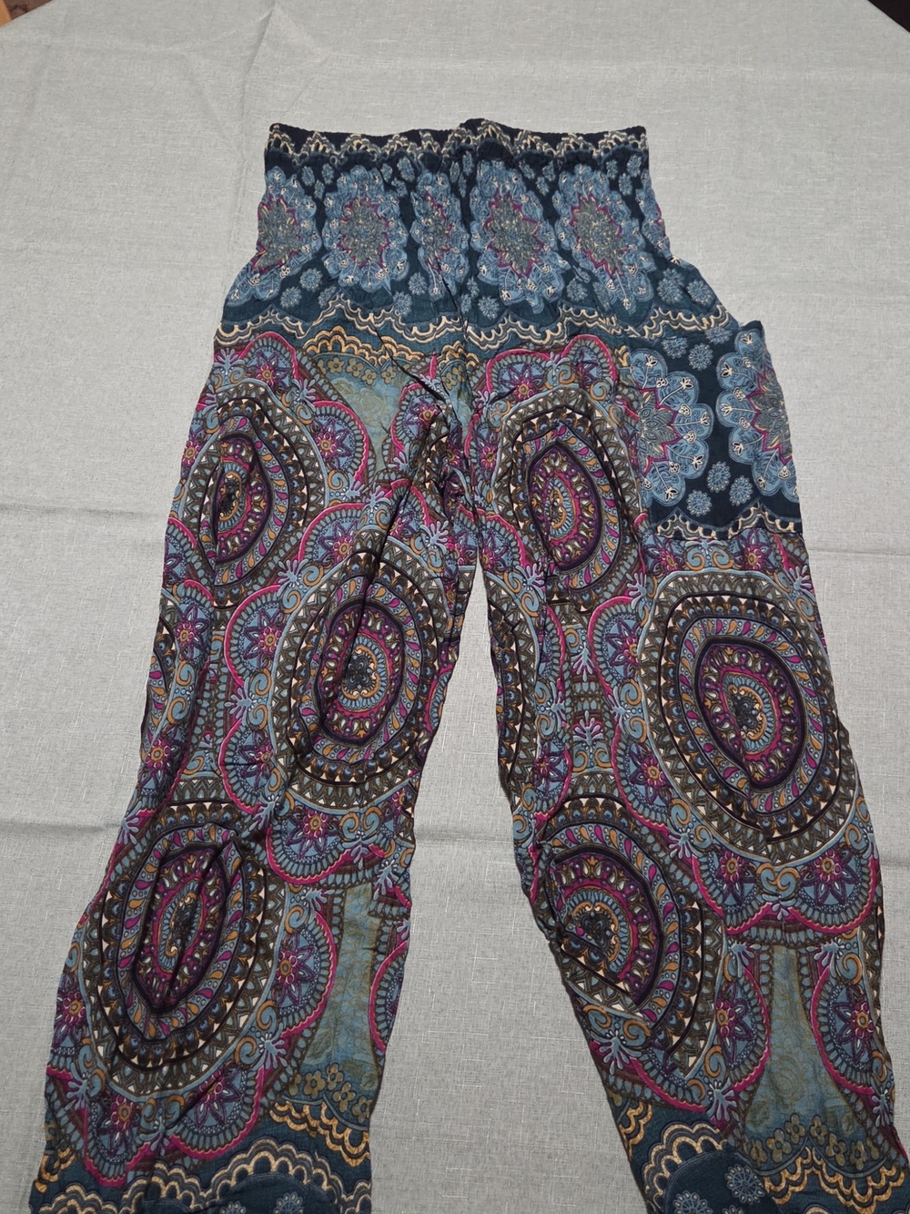 Boho Paisley Print Pants — Teal, Pink, Brown